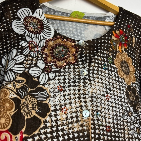 Prima Bella VTG Y2K SZ M Artsy Long Sleeve sequins Fall Paisley Cardigan Sweater - Picture 7 of 14